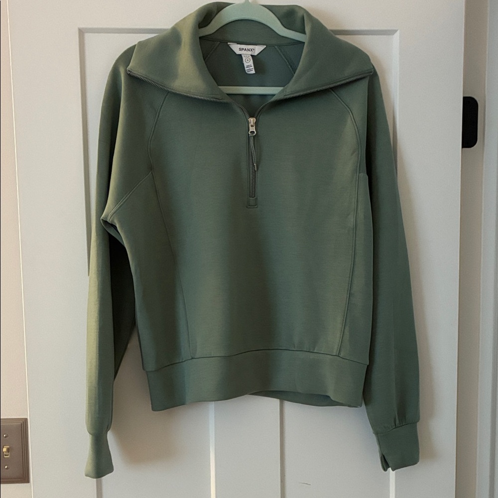 SPANX Air Essentials - Olive Green Quarter-Zip Sweater